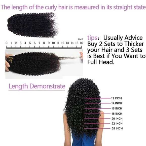 Curly Clip In Extension Human Hair 3C 4A Kinky Curly Clip Ins Full Head main image 5